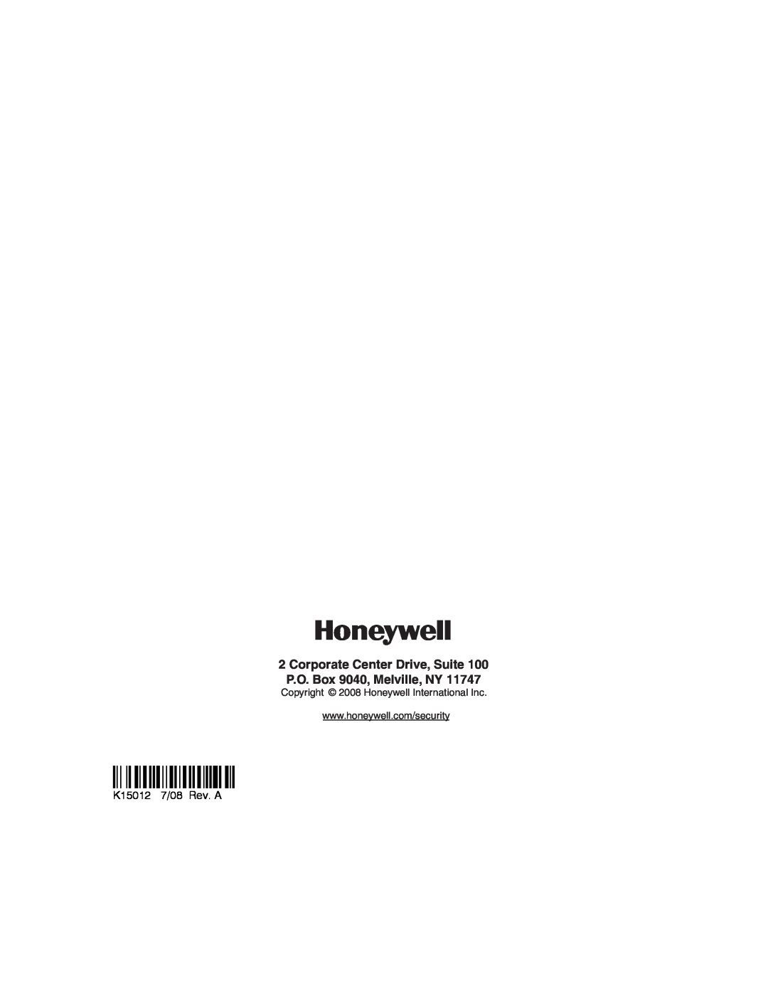 Honeywell LYNXR-2 manual ÊK15012yŠ, Corporate Center Drive, Suite, P.O. Box 9040, Melville, NY 