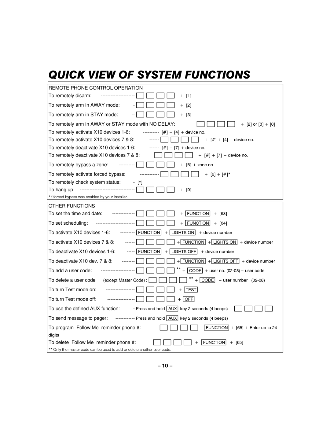 Honeywell LYNXR-I To remotely activate X10 devices 7, To remotely deactivate X10 devices, To remotely bypass a zone 