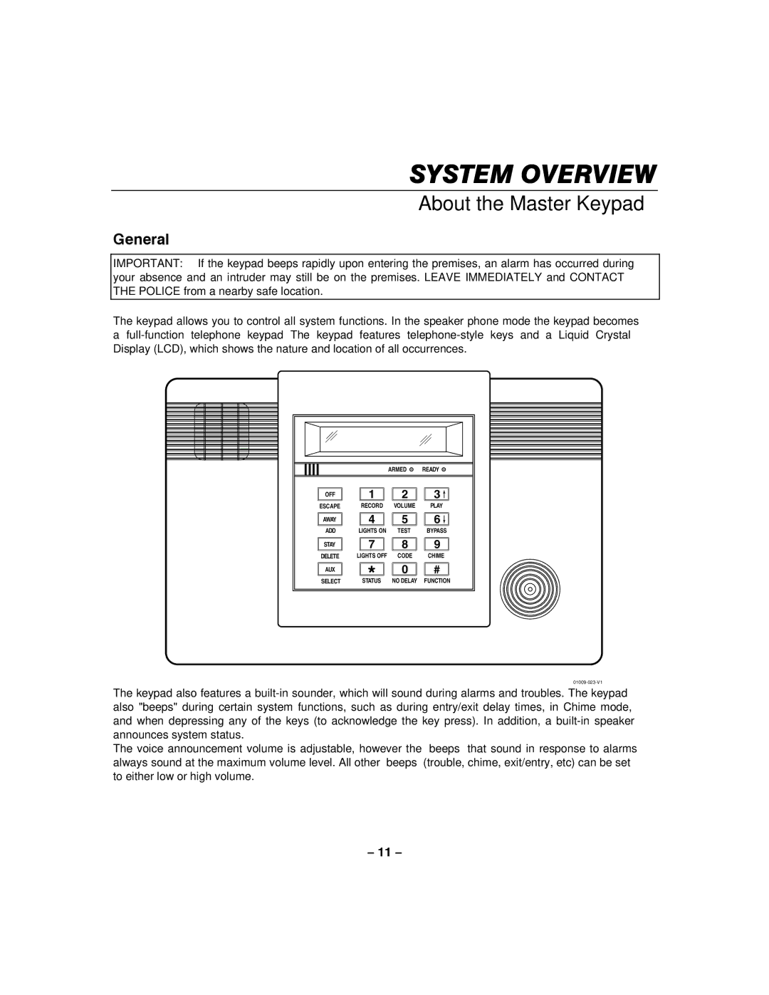 Honeywell LYNXR-I manual About the Master Keypad, General 