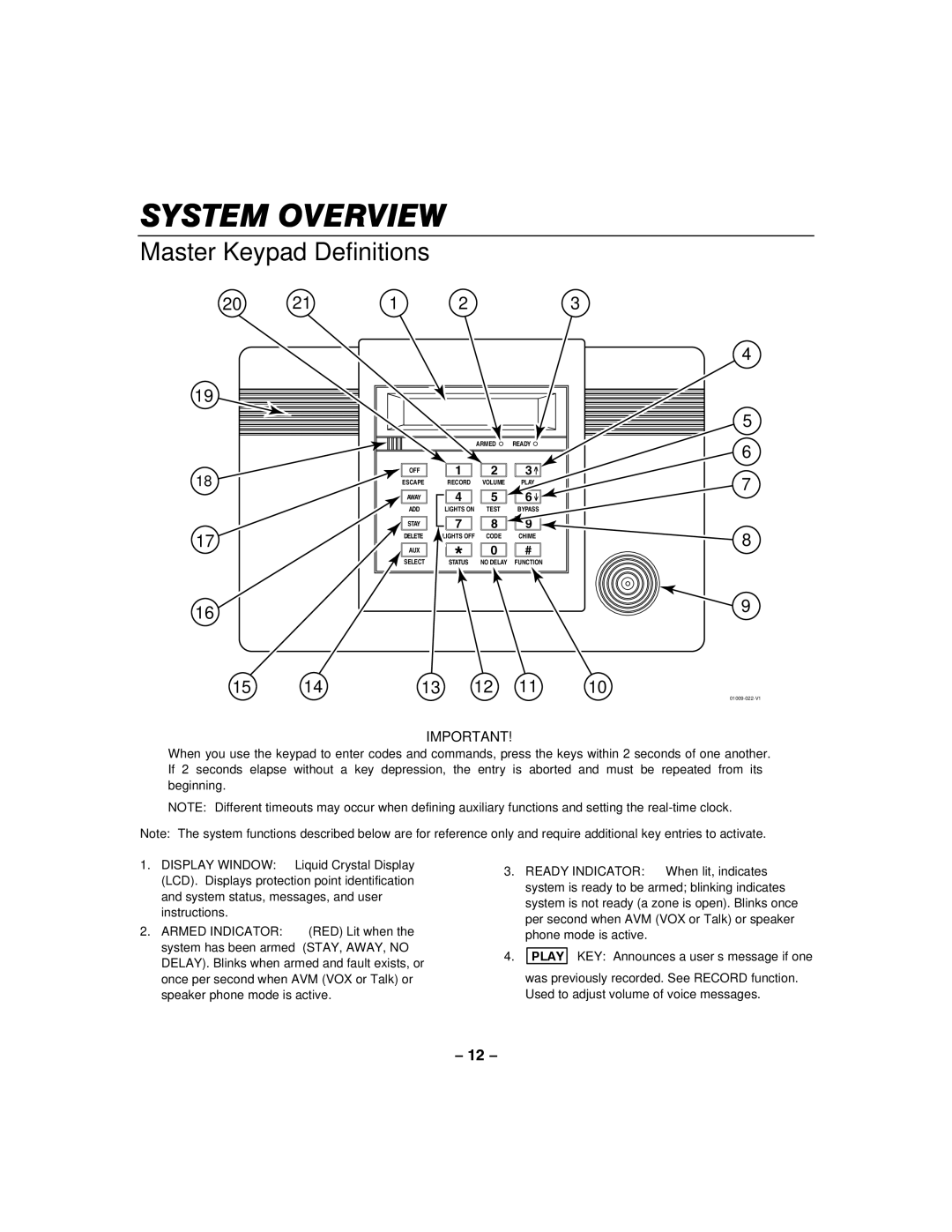 Honeywell LYNXR-I manual Master Keypad Definitions, Armed Ready 