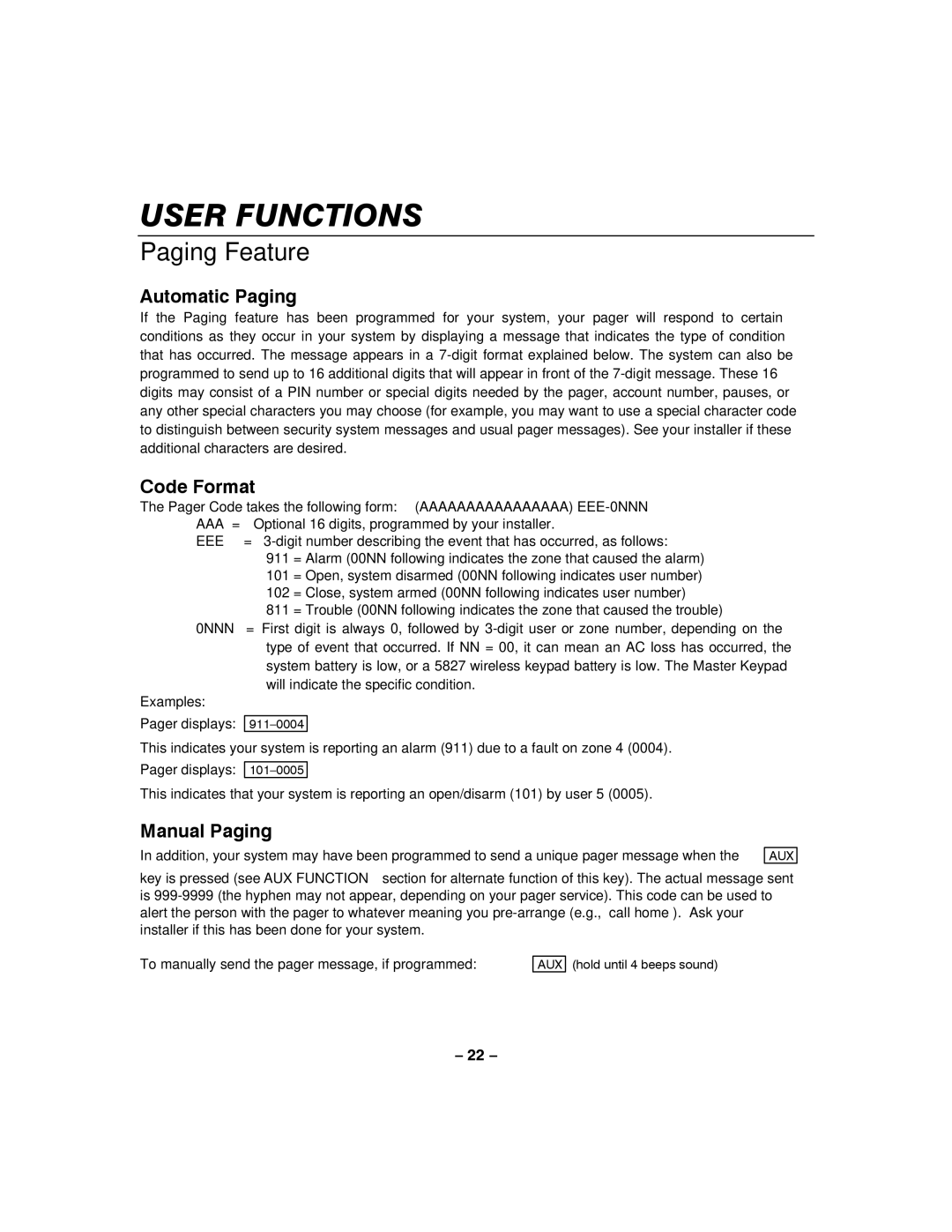 Honeywell LYNXR-I manual Paging Feature, Automatic Paging, Code Format, Manual Paging 