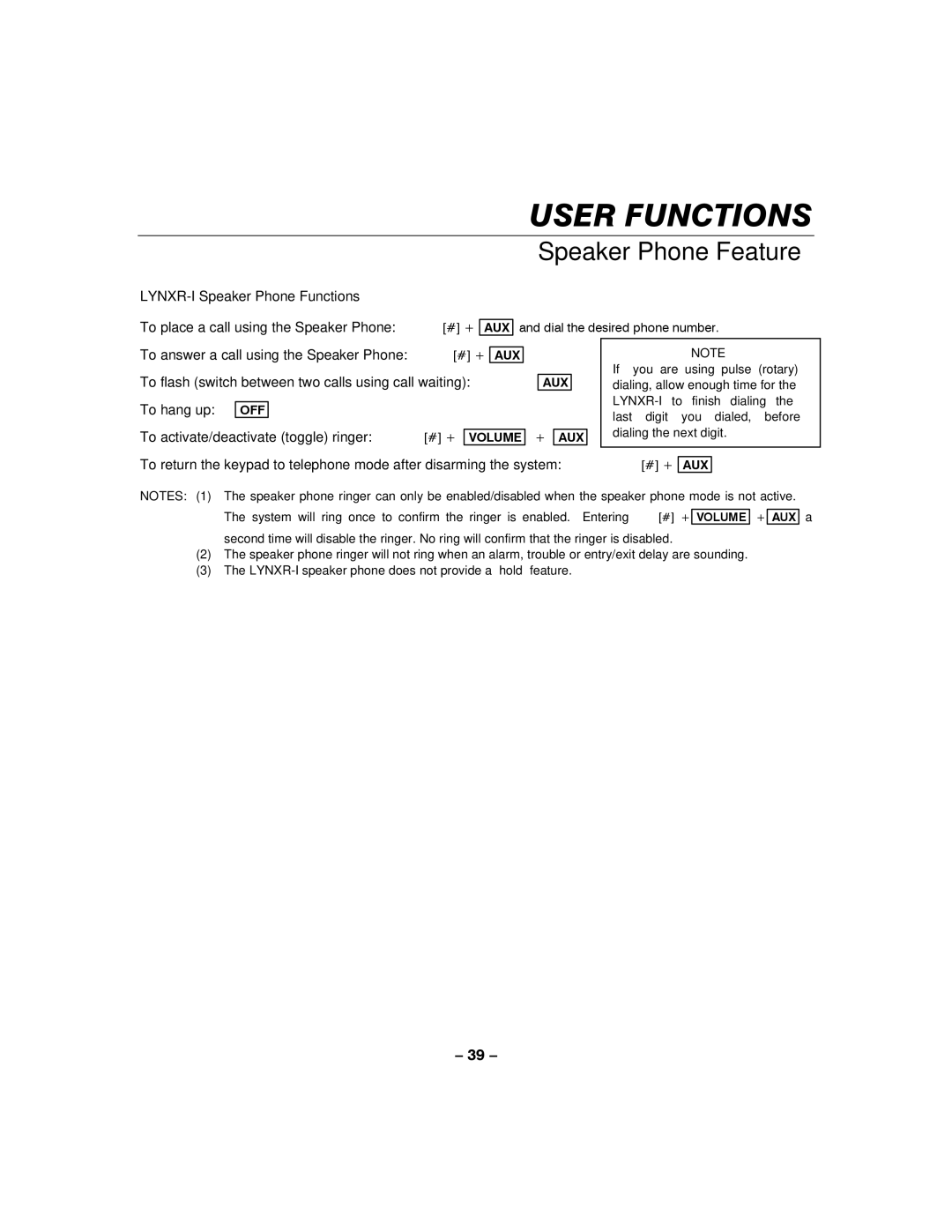 Honeywell LYNXR-I manual User Functions 