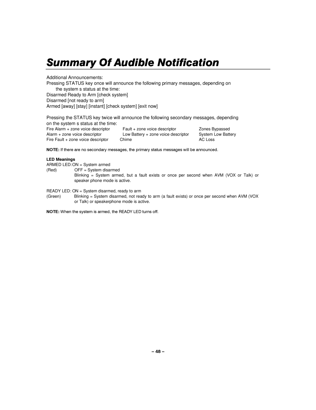 Honeywell LYNXR-I manual LED Meanings 