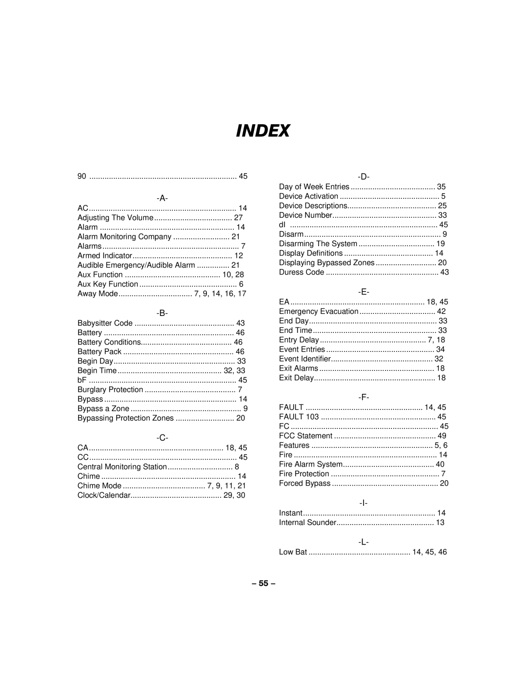 Honeywell LYNXR-I manual Index 