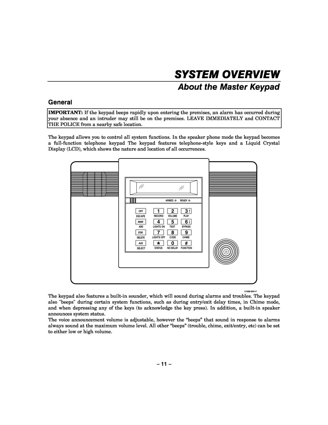 Honeywell LYNXR-I manual About the Master Keypad, General, System Overview 