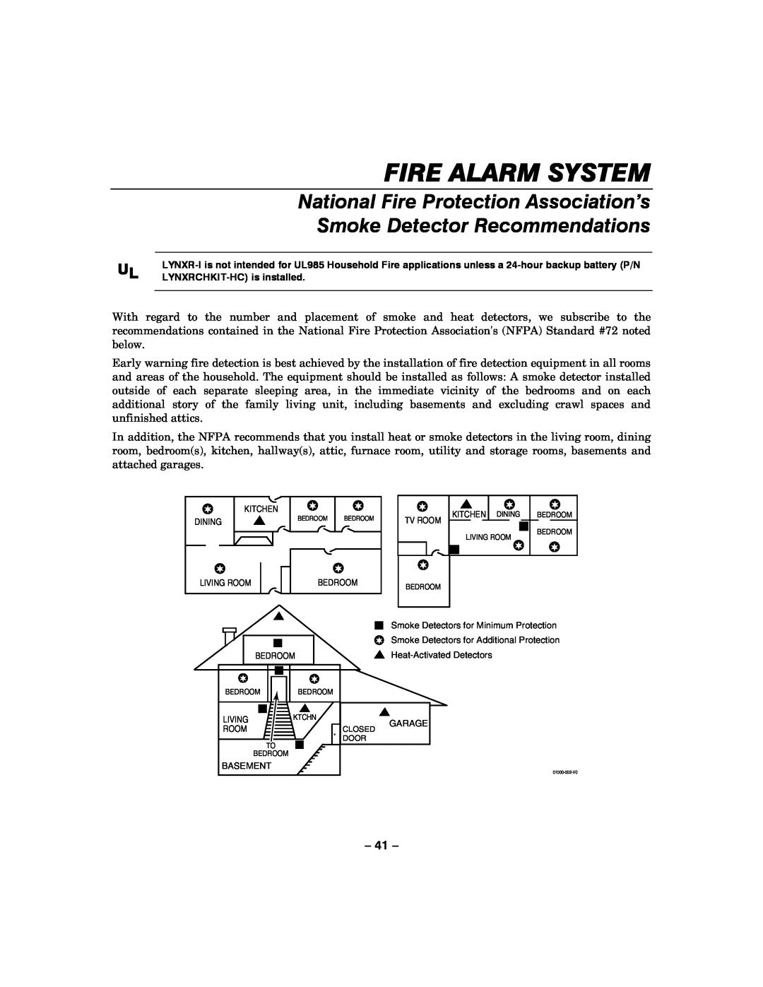 Honeywell LYNXR-I manual Fire Alarm System, National Fire Protection Association’s, Smoke Detector Recommendations 