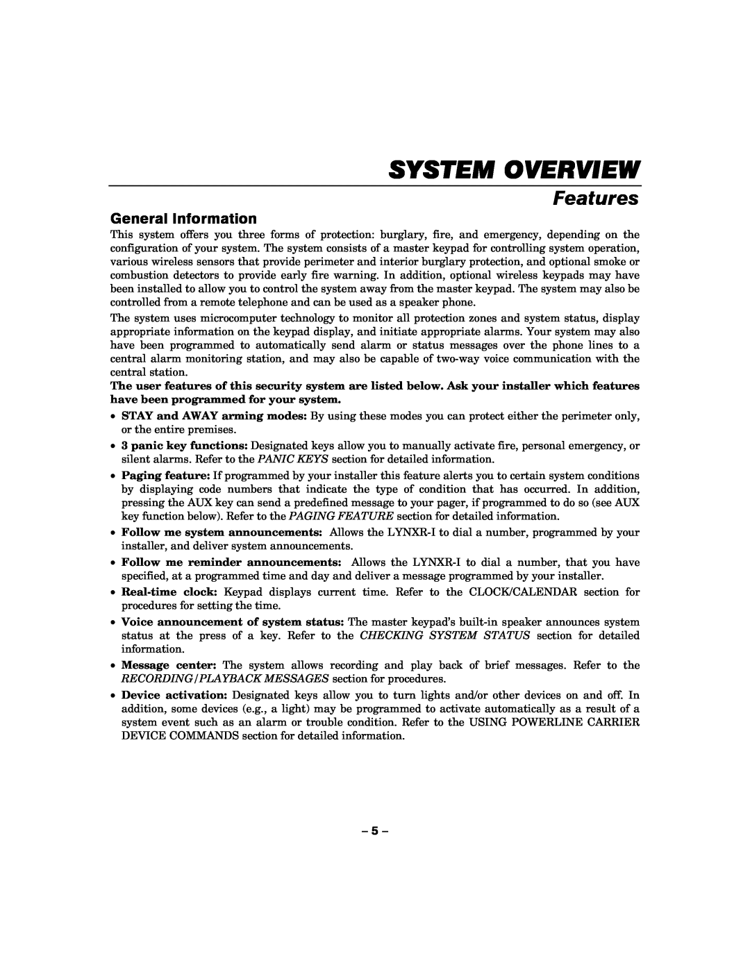 Honeywell LYNXR-I manual System Overview, Features, General Information 