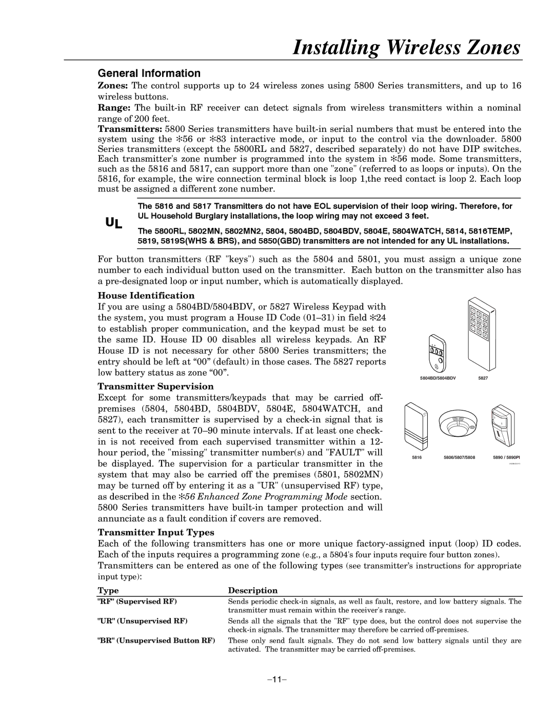 Honeywell LYNXR-EN Installing Wireless Zones, General Information, House Identification, Transmitter Supervision 