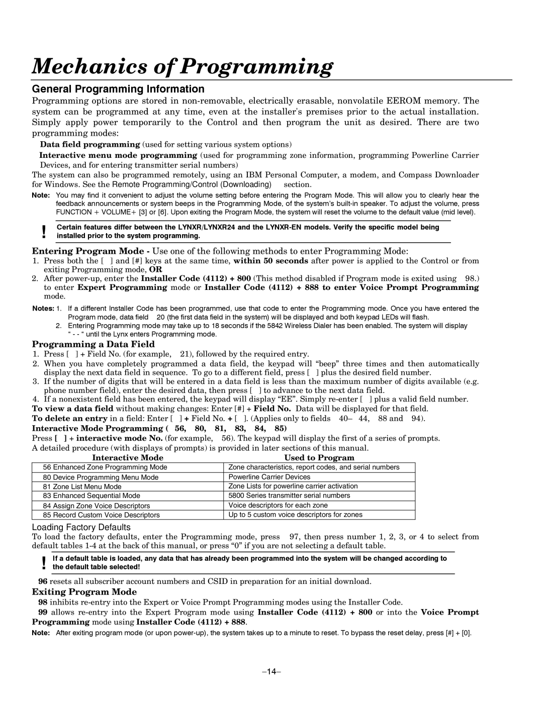 Honeywell LYNXR Series, LYNXR-EN Mechanics of Programming, General Programming Information, Programming a Data Field 