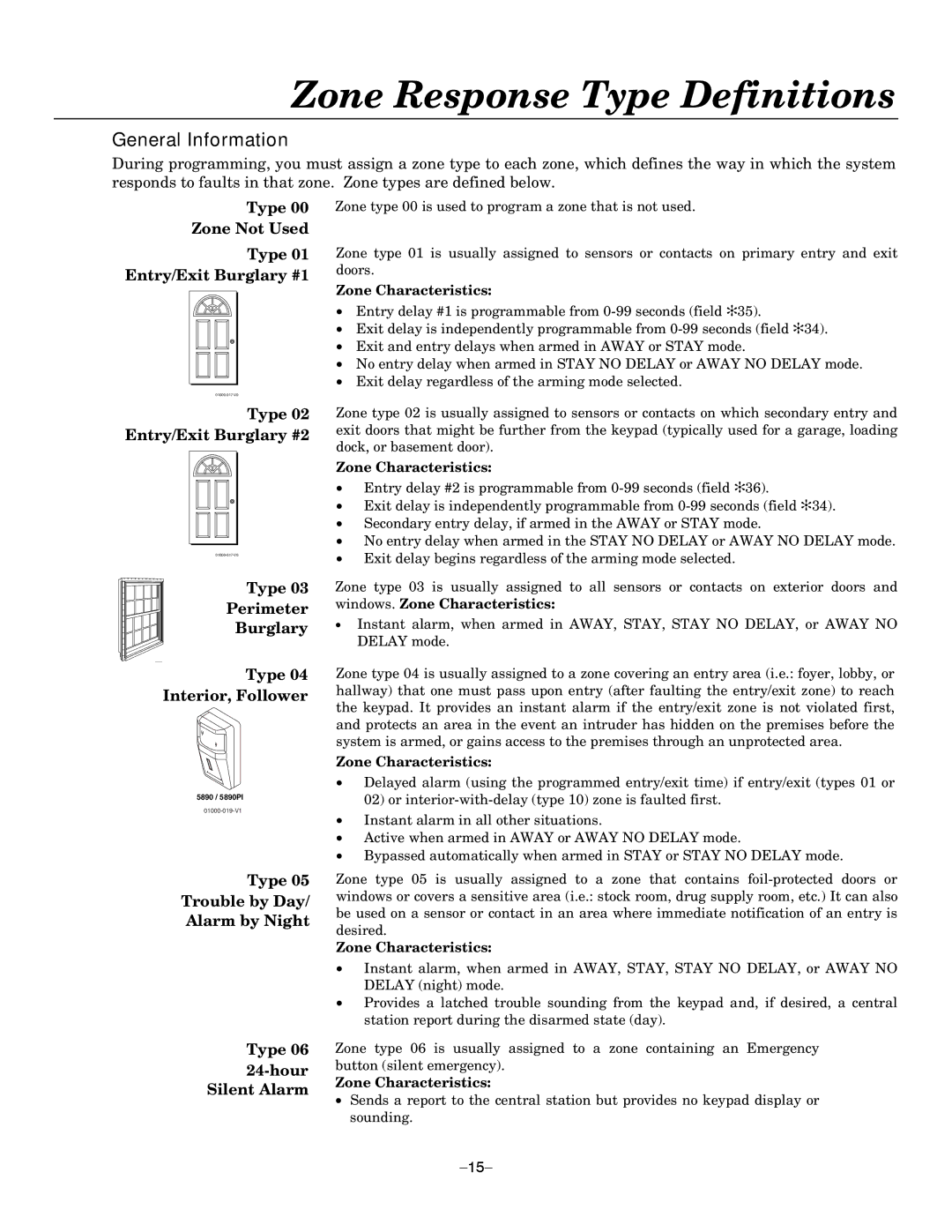 Honeywell LYNXR-EN, LYNXR Series setup guide Zone Response Type Definitions, Zone Not Used Type Entry/Exit Burglary #1 