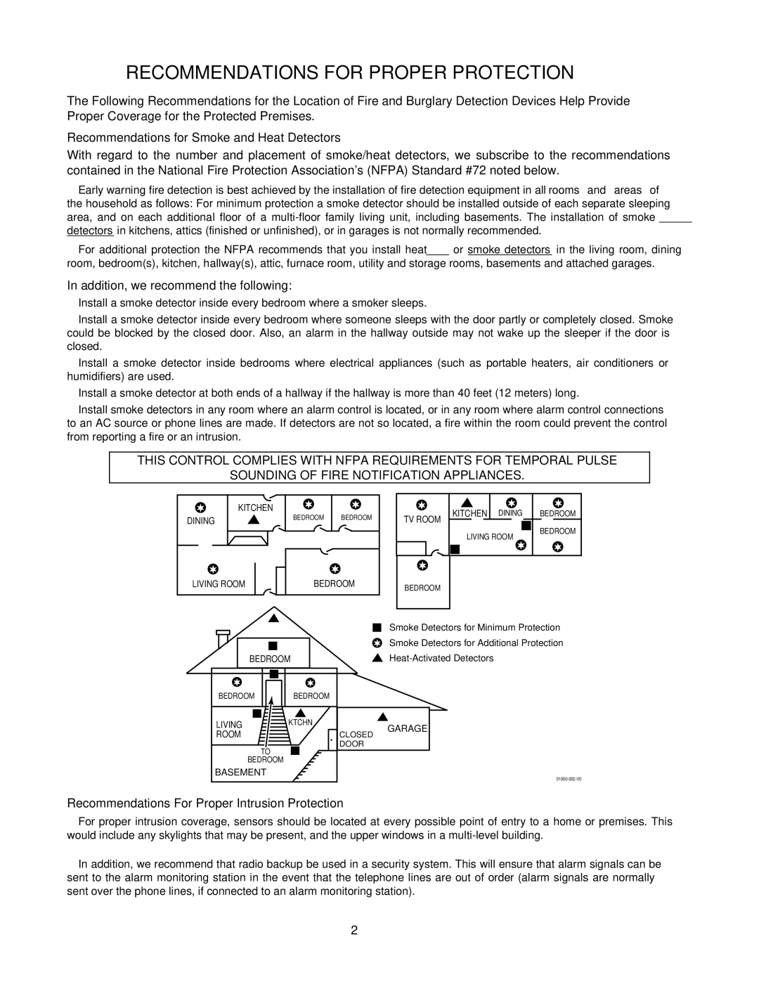 Honeywell LYNXR Series Recommendations for Smoke and Heat Detectors, Recommendations For Proper Intrusion Protection 