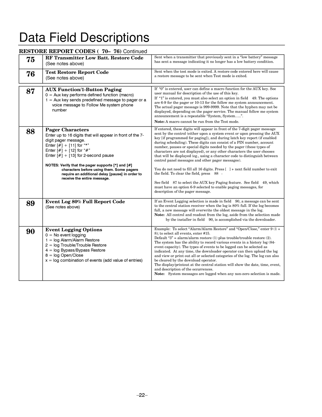 Honeywell LYNXR Series, LYNXR-EN setup guide Restore Report Codes 