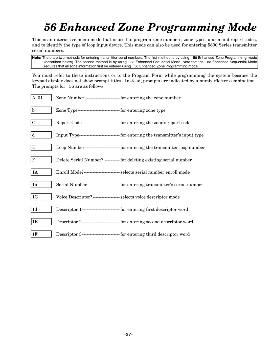 Honeywell LYNXR-EN, LYNXR Series setup guide Enhanced Zone Programming Mode 