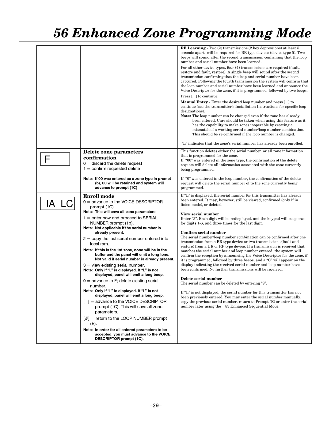 Honeywell LYNXR-EN, LYNXR Series setup guide Delete zone parameters, Confirmation, Enroll mode 