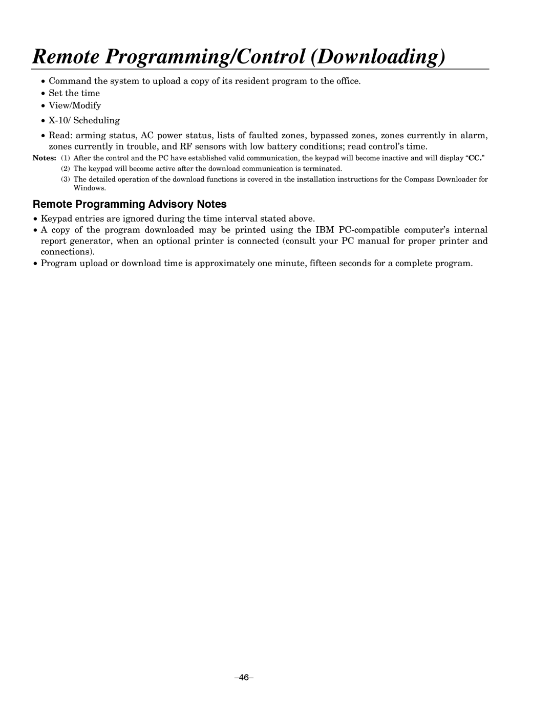 Honeywell LYNXR Series, LYNXR-EN setup guide Remote Programming Advisory Notes 