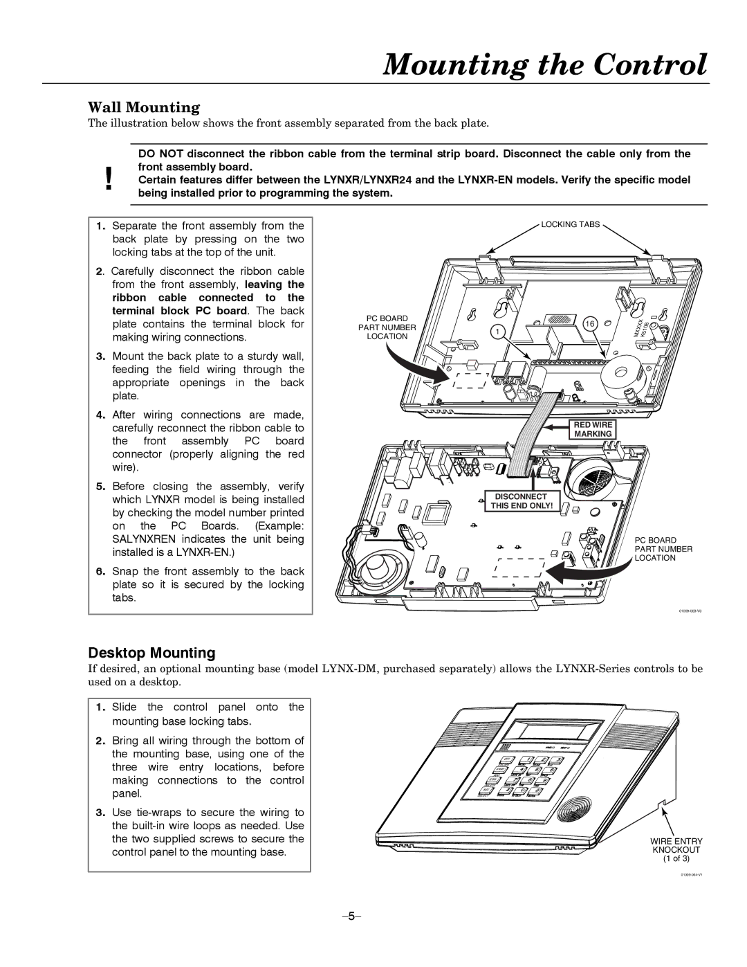 Honeywell LYNXR-EN, LYNXR Series setup guide Mounting the Control, Desktop Mounting 