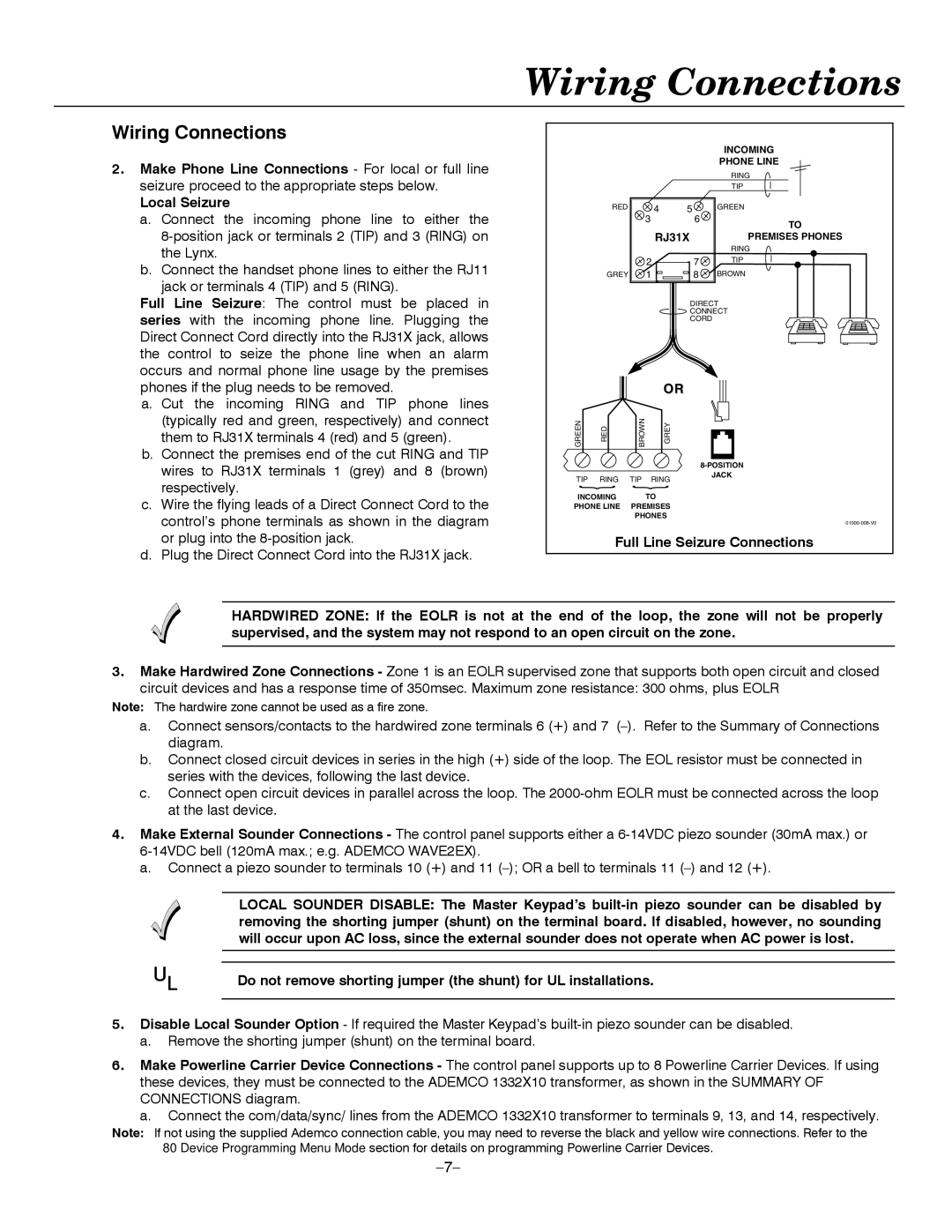 Honeywell LYNXR-EN, LYNXR Series setup guide Full Line Seizure Connections 