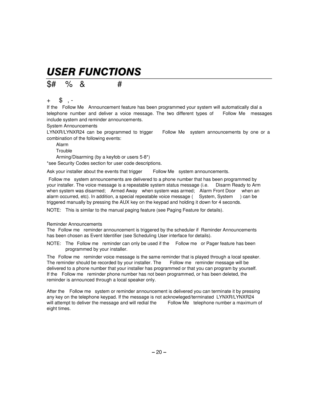 Honeywell LYNXR24 manual System Announcements, Reminder Announcements 