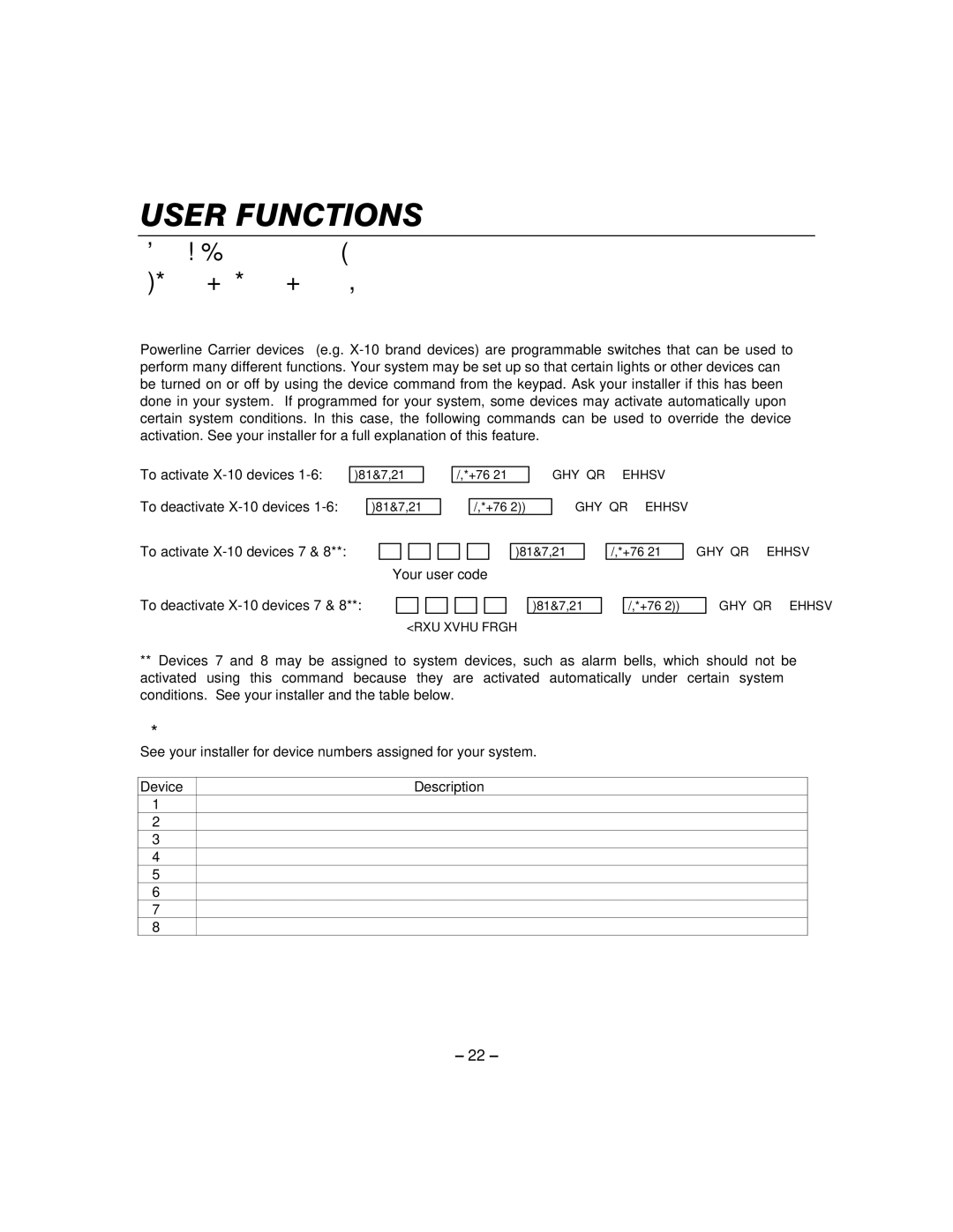 Honeywell LYNXR24 manual Hylfhhvfulswlrqv, Your user code To deactivate X-10 devices 7, Device Description 