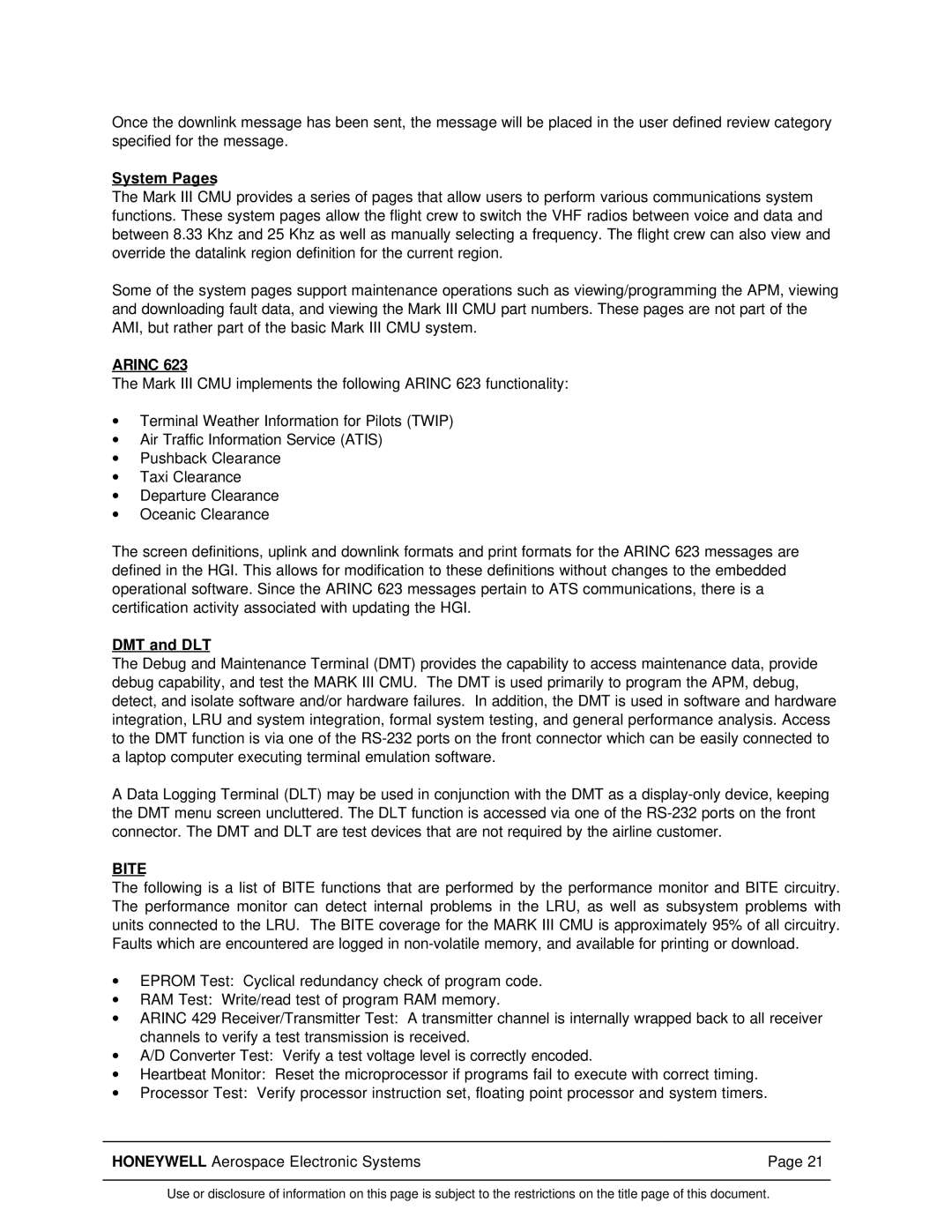 Honeywell Mark III manual System Pages, DMT and DLT, Bite 