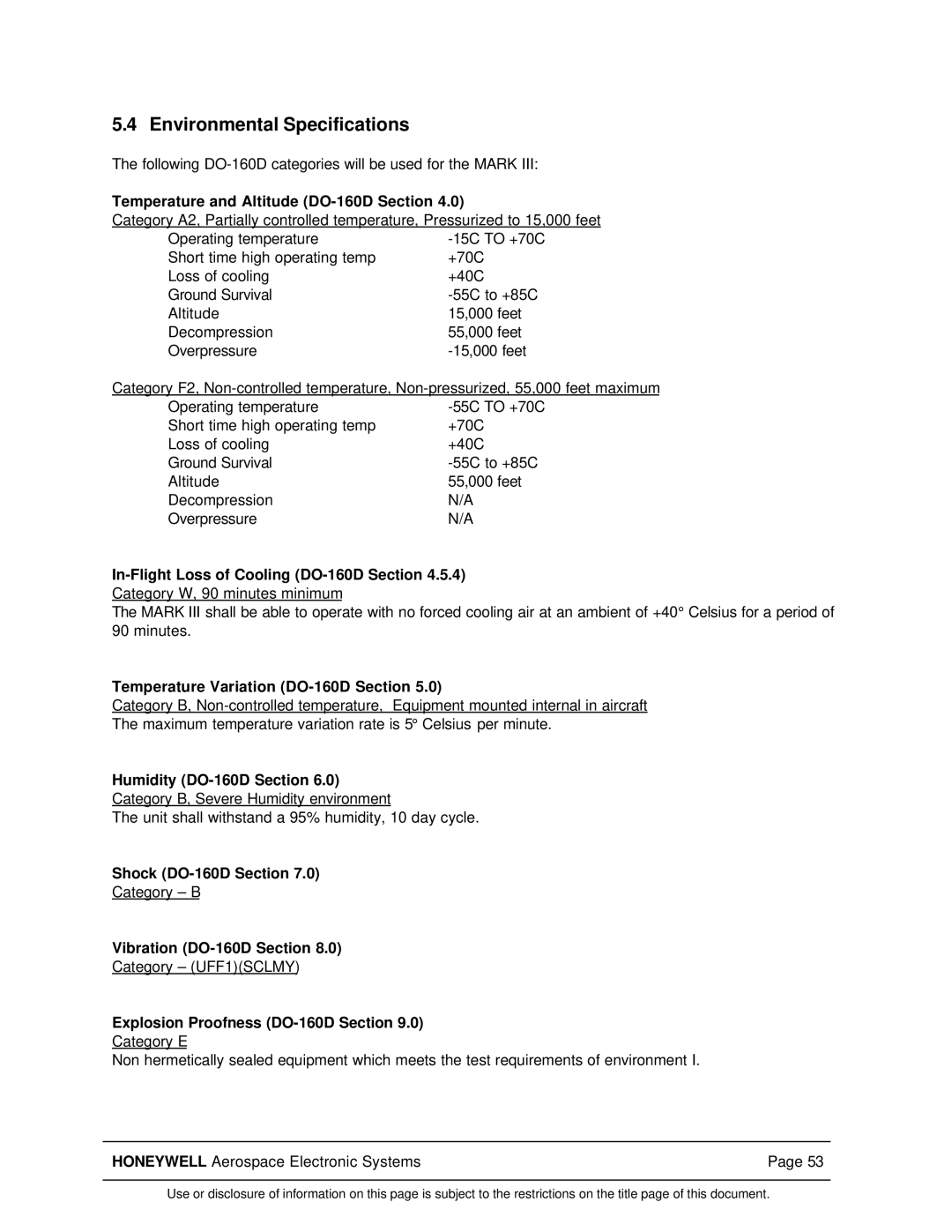 Honeywell Mark III manual Environmental Specifications 