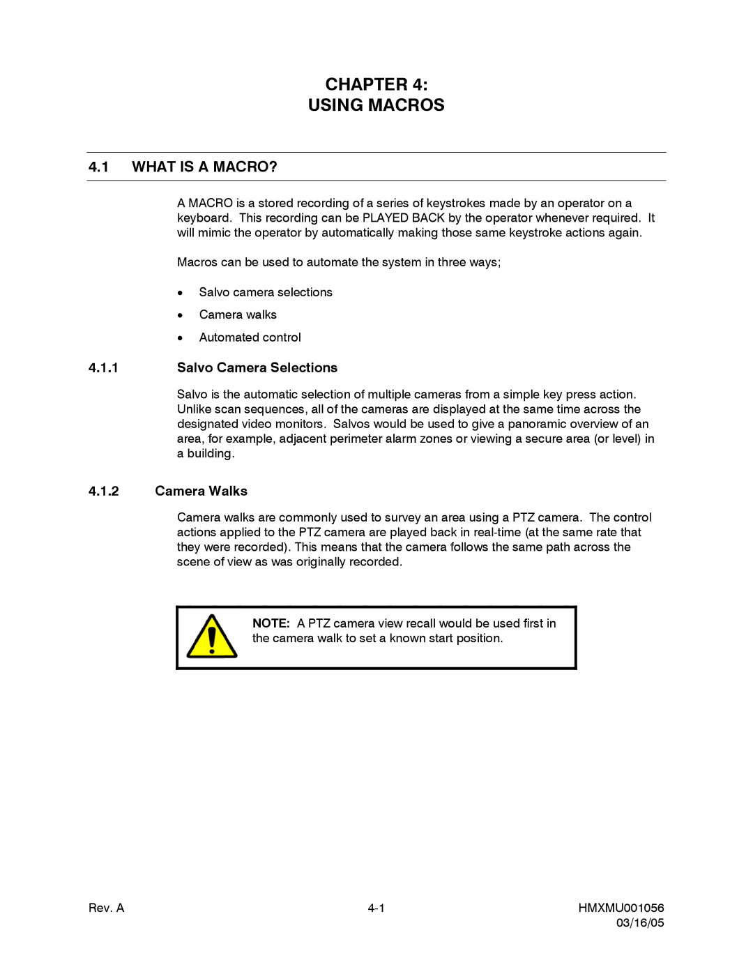 Honeywell MAXPRO-NET manual Chapter Using Macros, What is a MACRO?, Salvo Camera Selections, Camera Walks 