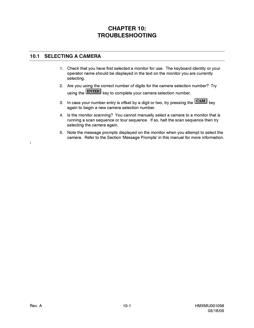 Honeywell MAXPRO-NET manual Chapter Troubleshooting, Selecting a Camera 