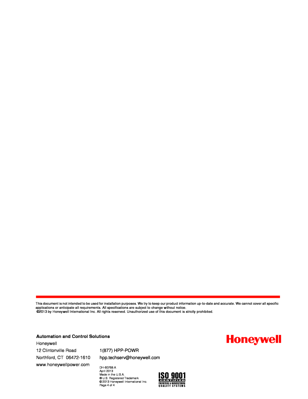 Honeywell MIP-2, UD manual Automation and Control Solutions, Honeywell 