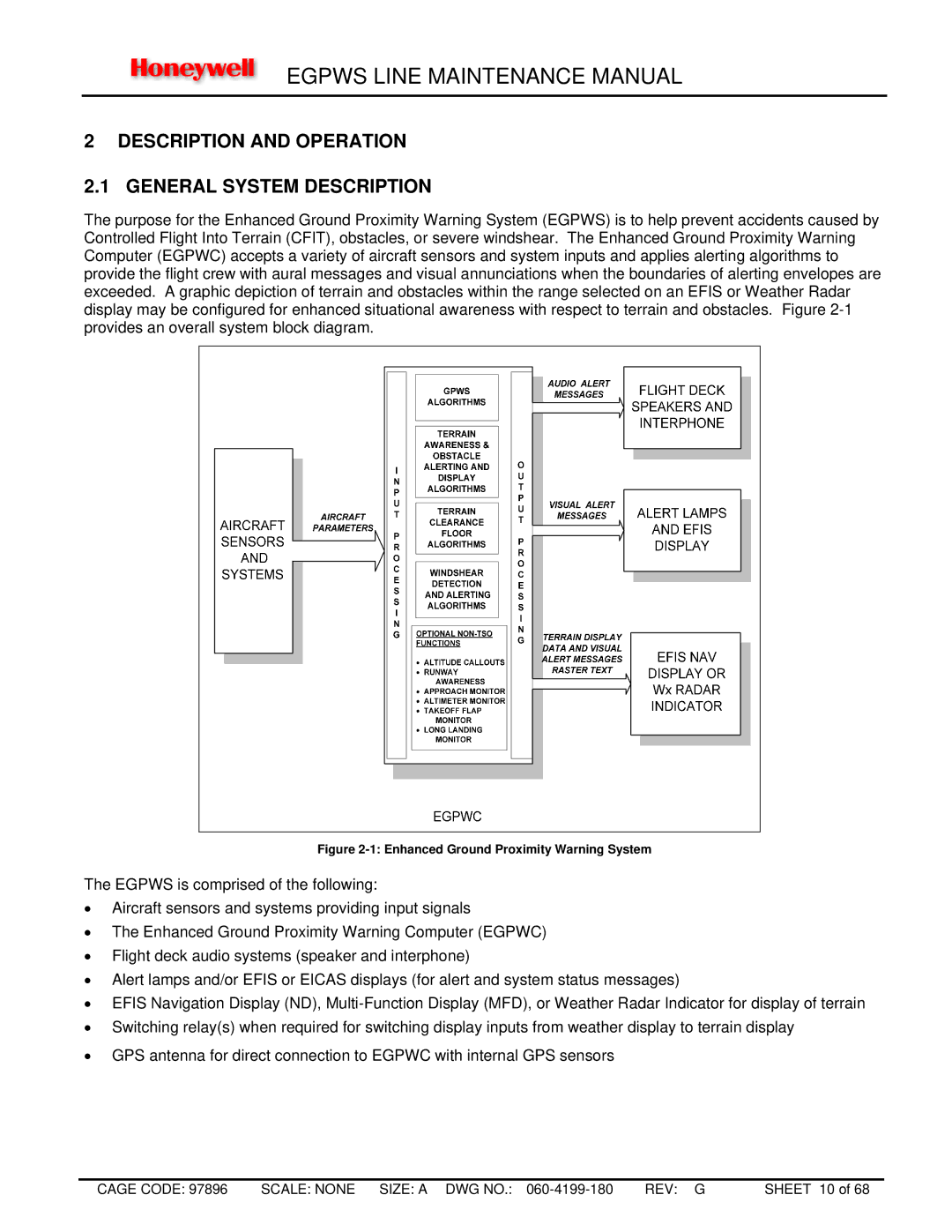 Honeywell MK VIII manual Description and Operation General System Description, Enhanced Ground Proximity Warning System 