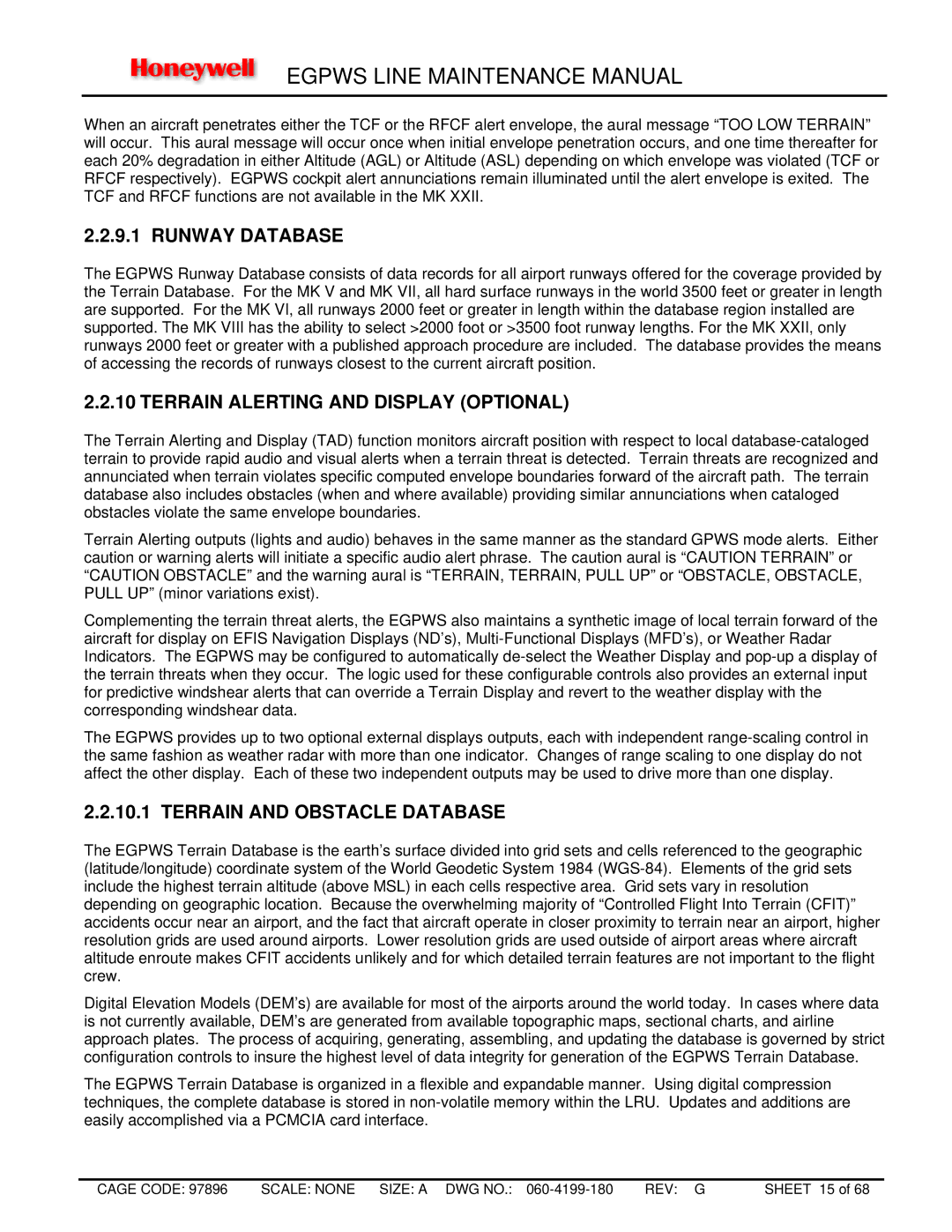 Honeywell MK VIII, MK XXII manual Runway Database, Terrain Alerting and Display Optional, Terrain and Obstacle Database 