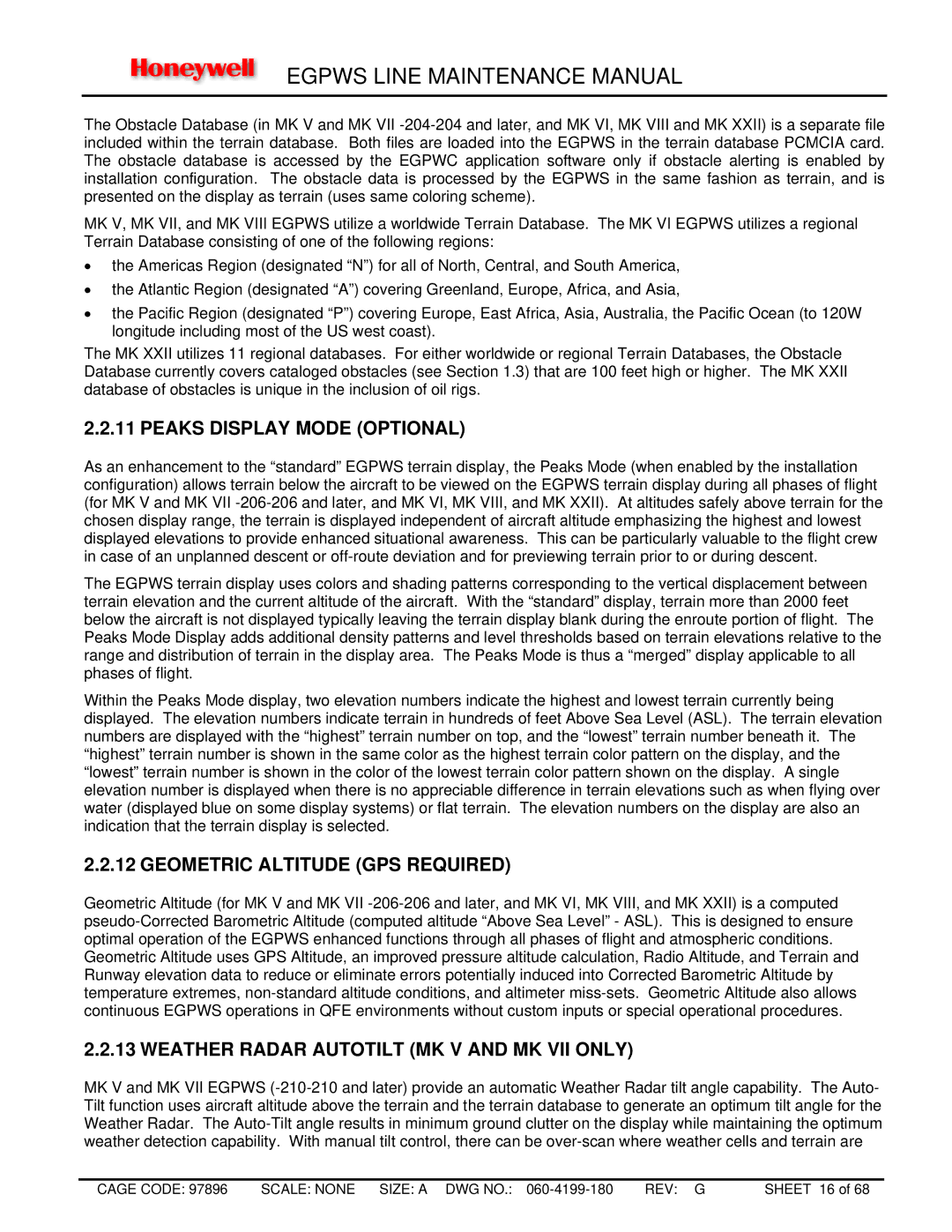 Honeywell MK VIII, MK XXII manual Peaks Display Mode Optional, Geometric Altitude GPS Required 