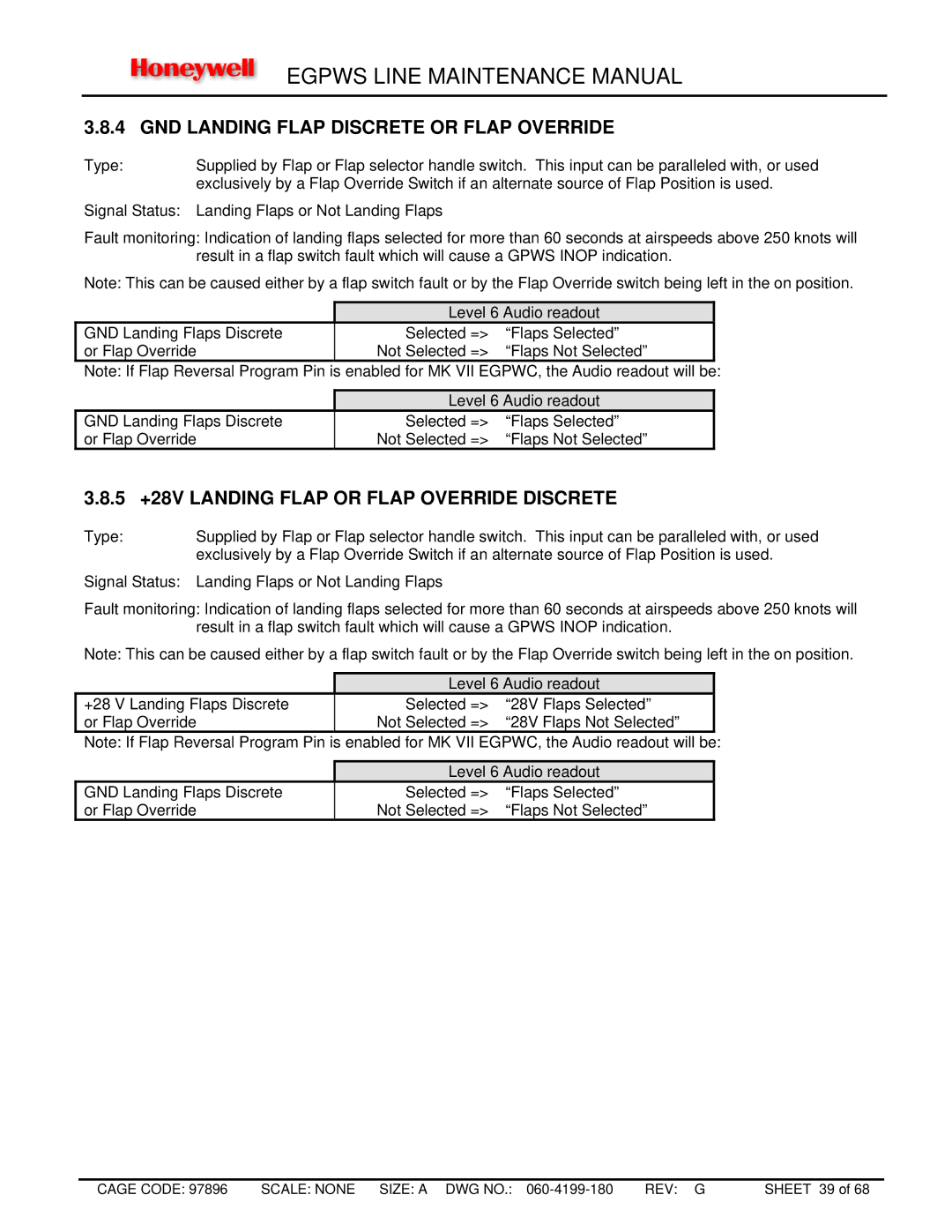Honeywell MK VIII, MK XXII GND Landing Flap Discrete or Flap Override, 5 +28V Landing Flap or Flap Override Discrete 
