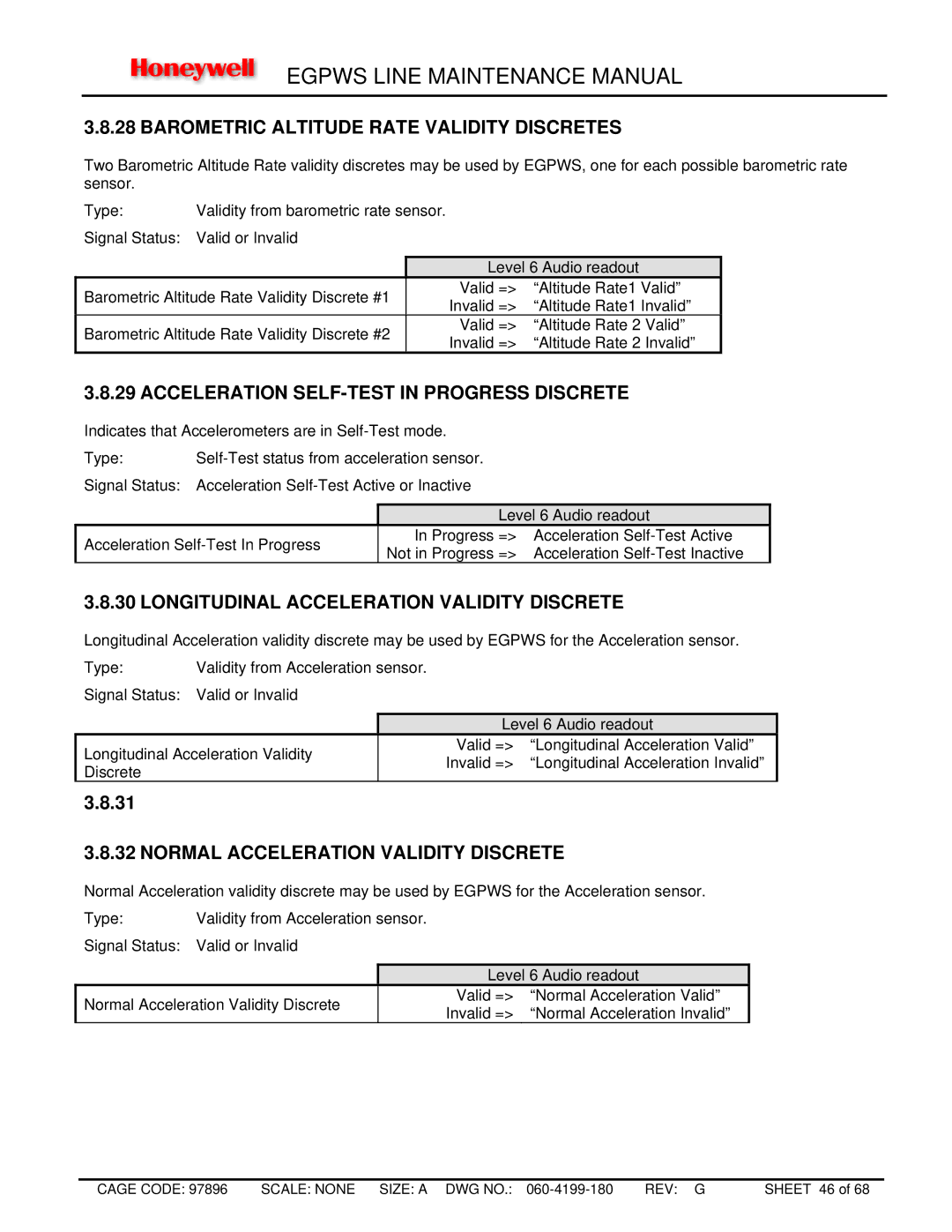 Honeywell MK VIII, MK XXII manual Barometric Altitude Rate Validity Discretes, Acceleration SELF-TEST in Progress Discrete 