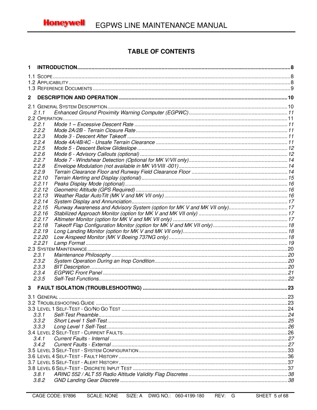 Honeywell MK VIII, MK XXII manual Table of Contents 