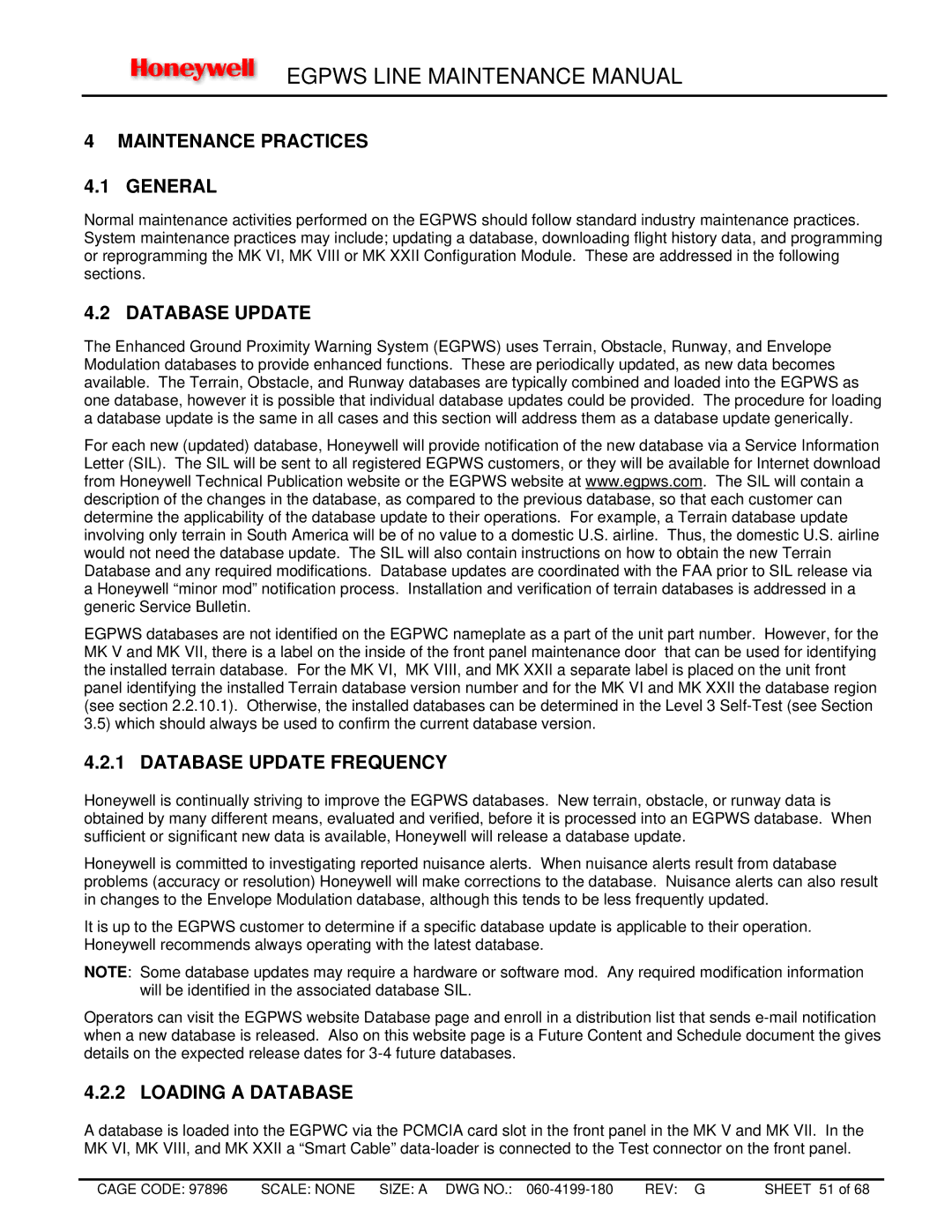 Honeywell MK VIII, MK XXII manual Maintenance Practices General, Database Update Frequency, Loading a Database 