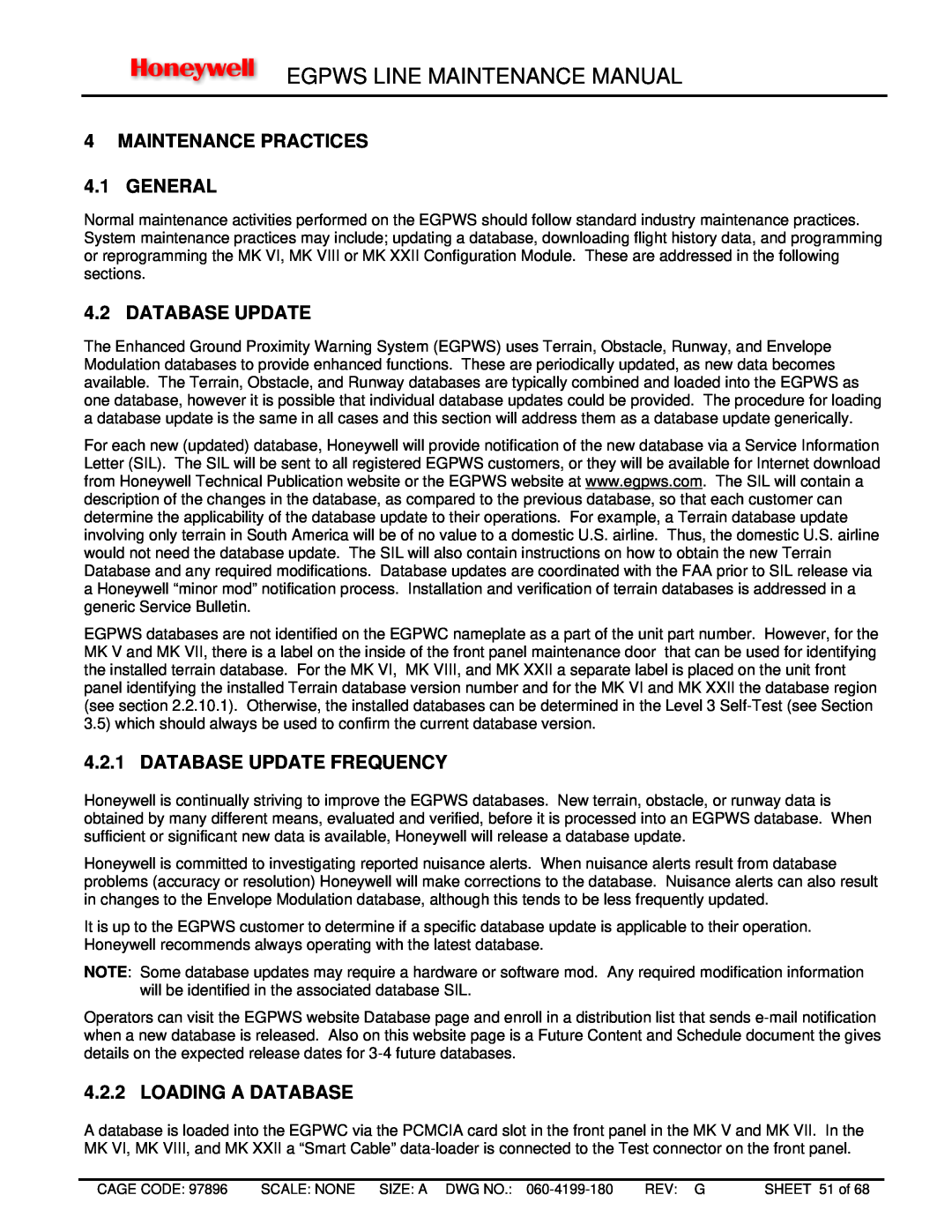 Honeywell MK VIII, MK XXII manual MAINTENANCE PRACTICES 4.1 GENERAL, Database Update Frequency, Loading A Database 