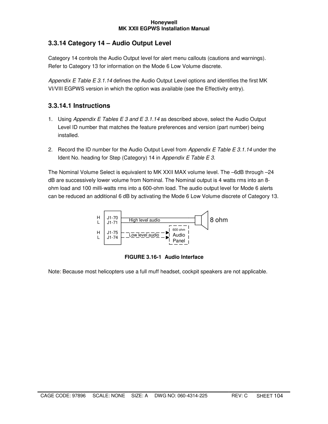 Honeywell MKXXII installation manual Category 14 Audio Output Level, Ohm 