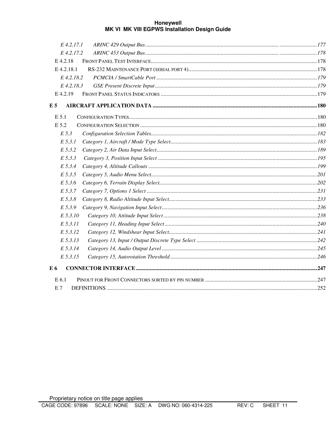 Honeywell MKXXII installation manual Aircraft Application Data 