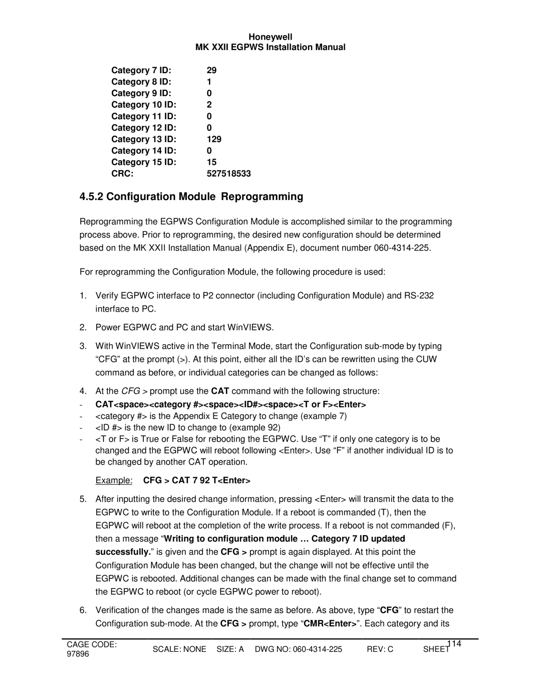 Honeywell MKXXII installation manual Configuration Module Reprogramming, CATspacecategory #spaceID#spaceT or FEnter 