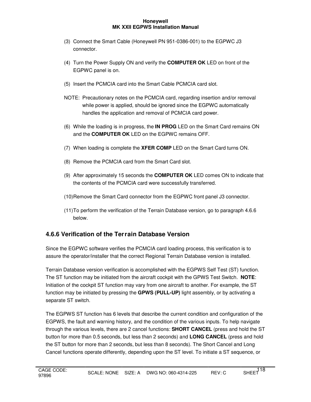 Honeywell MKXXII installation manual Verification of the Ter rain Database Version 