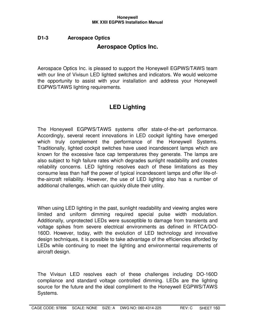 Honeywell MKXXII installation manual Aerospace Optics Inc, D1-3 Aerospace Optics 