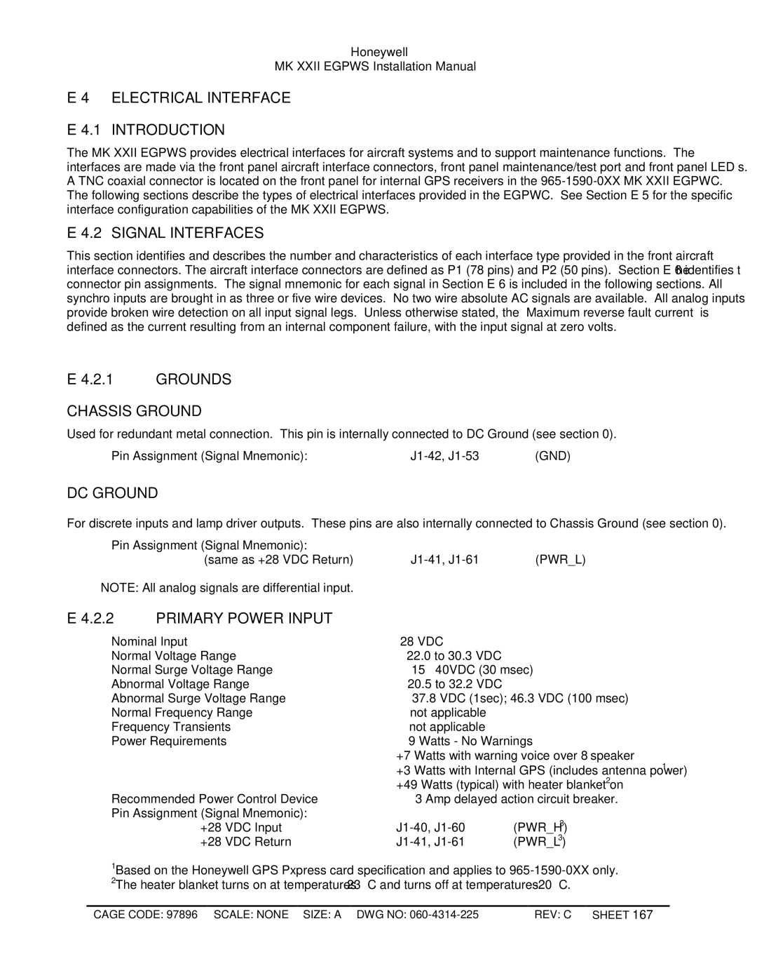 Honeywell MKXXII Electrical Interface Introduction, Signal Interfaces, Chassis Ground, DC Ground, Primary Power Input 