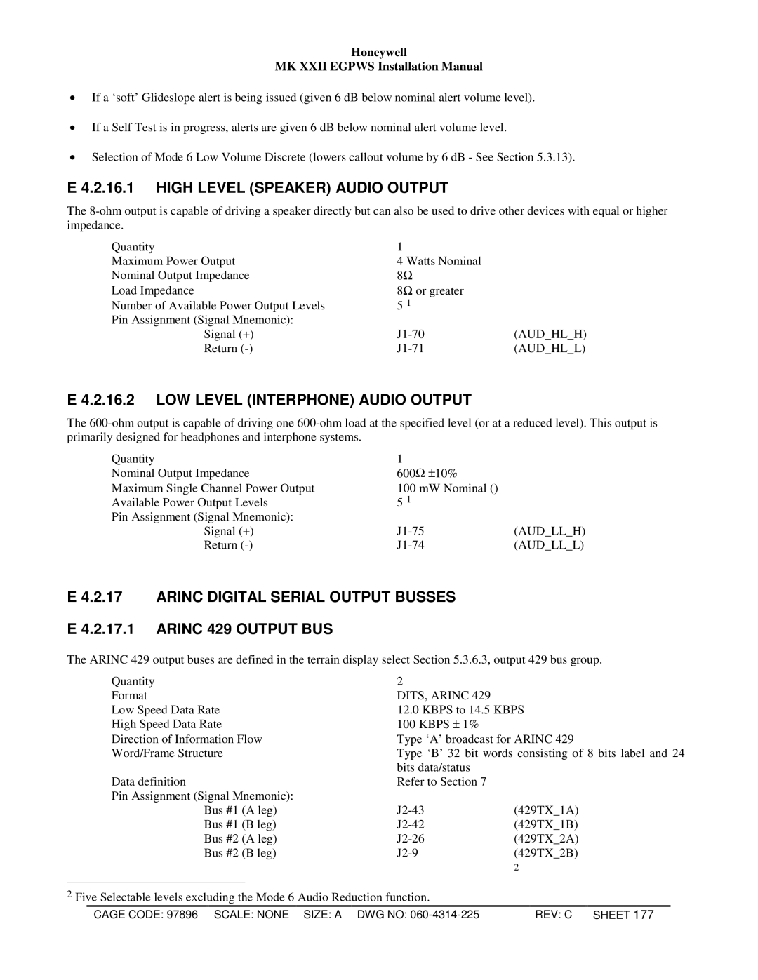 Honeywell MKXXII High Level Speaker Audio Output, LOW Level Interphone Audio Output, Arinc Digital Serial Output Busses 