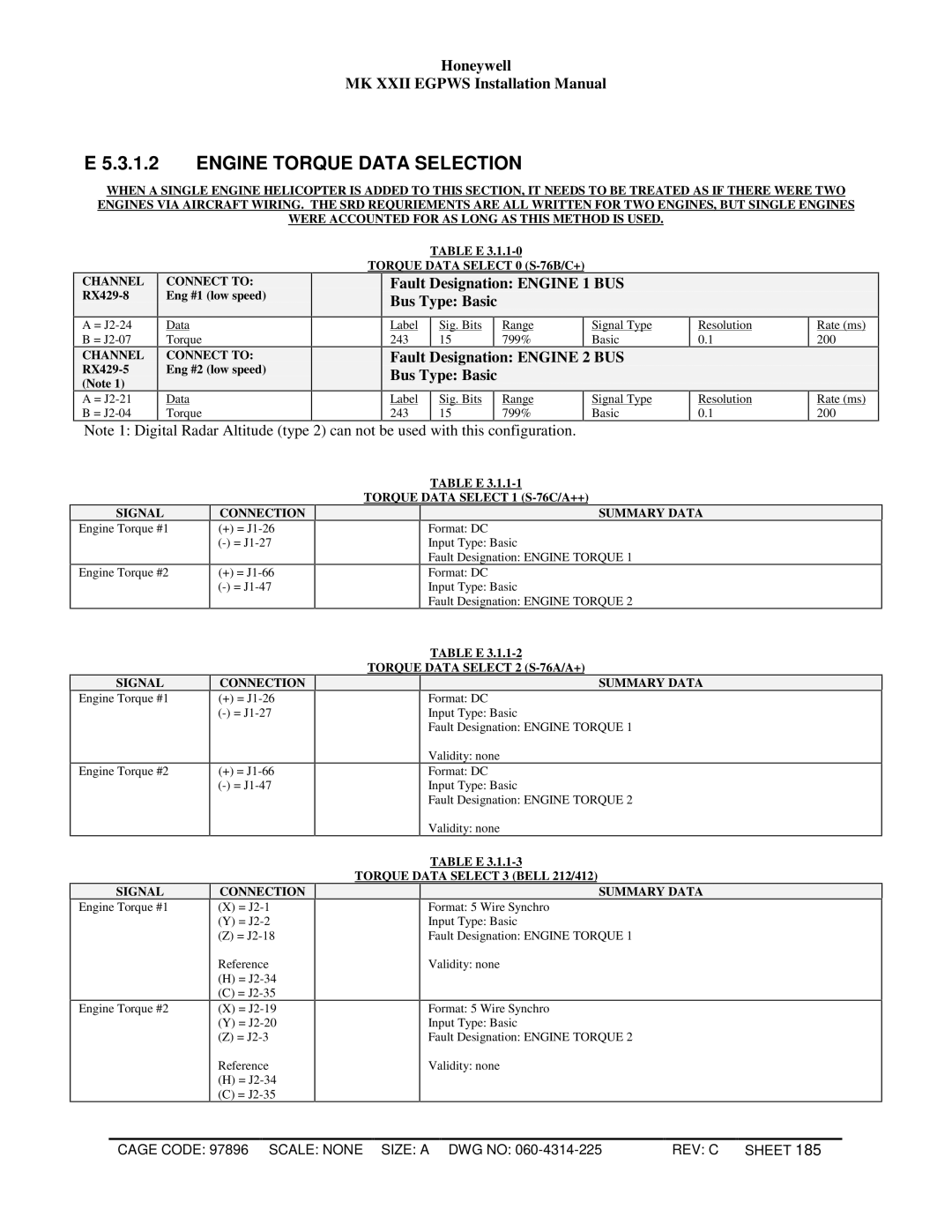 Honeywell MKXXII installation manual Engine Torque Data Selection, Fault Designation Engine 1 BUS Bus Type Basic 