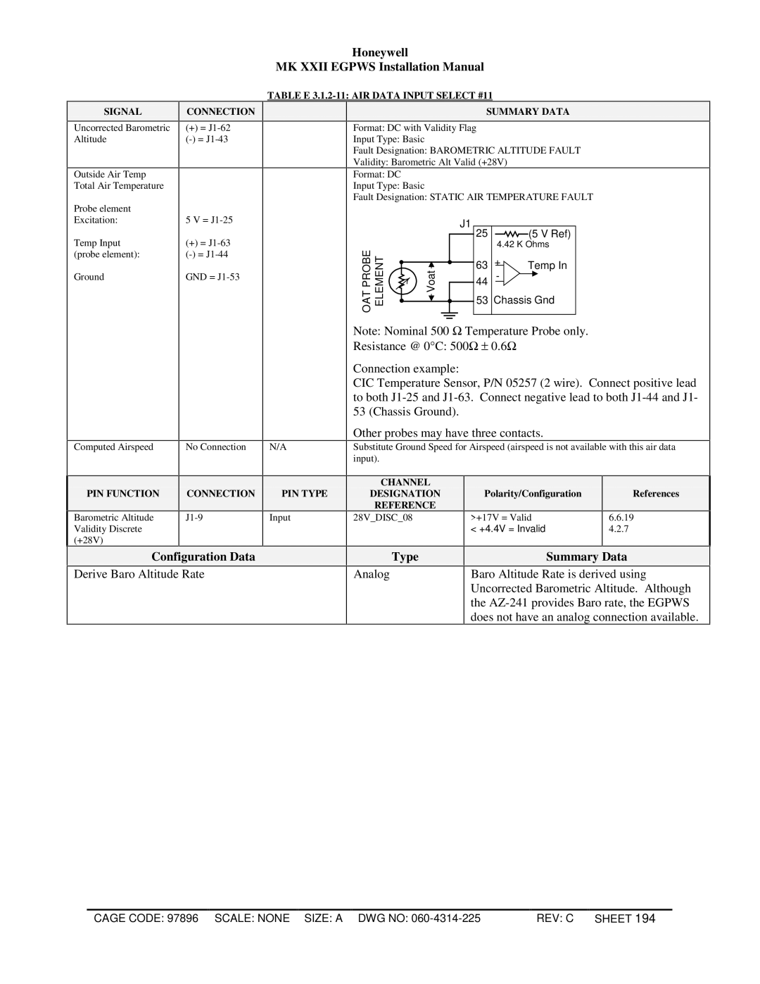 Honeywell MKXXII installation manual Table E 3.1.2-11 AIR Data Input Select #11 Summary Data 