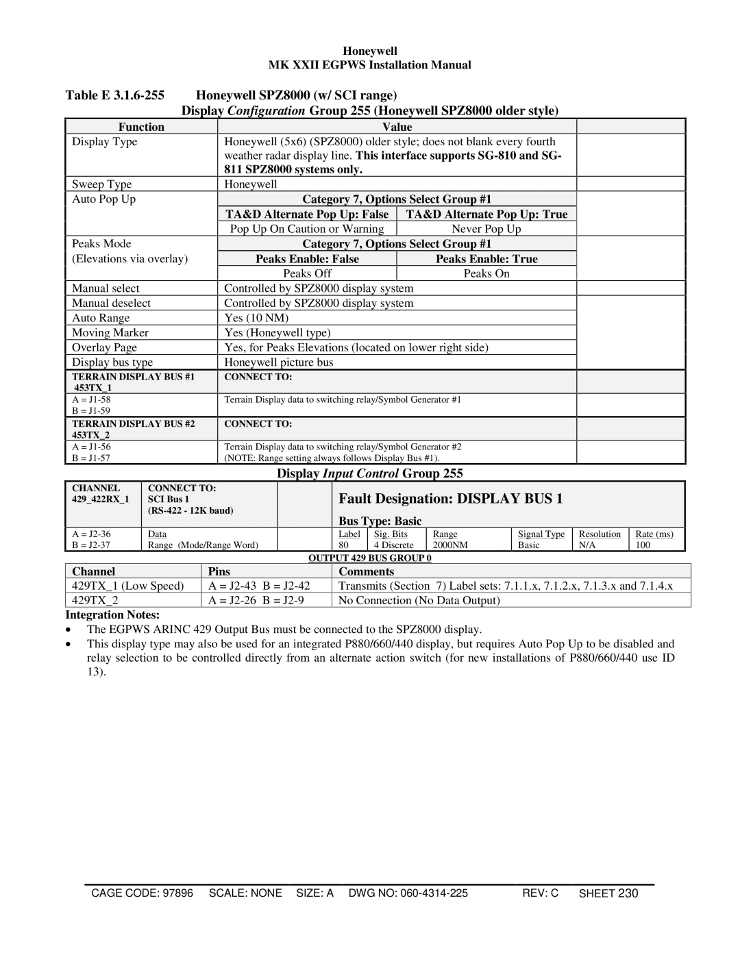 Honeywell MKXXII installation manual SCI Bus RS-422 12K baud 