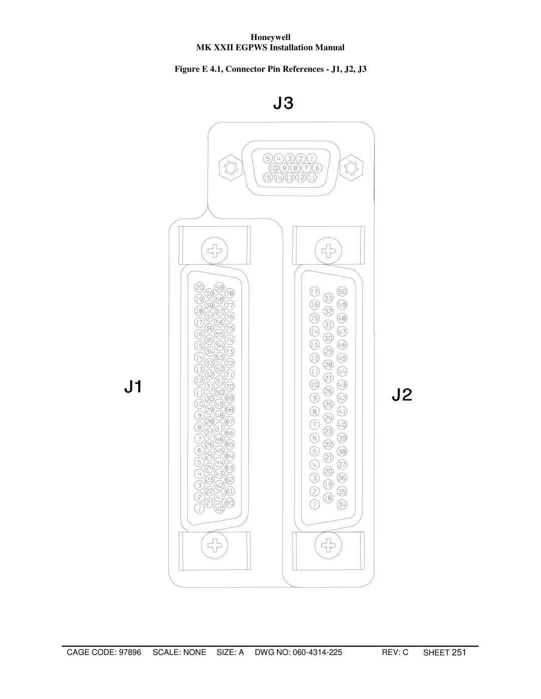 Honeywell MKXXII installation manual Figure E 4.1, Connector Pin References J1, J2, J3 