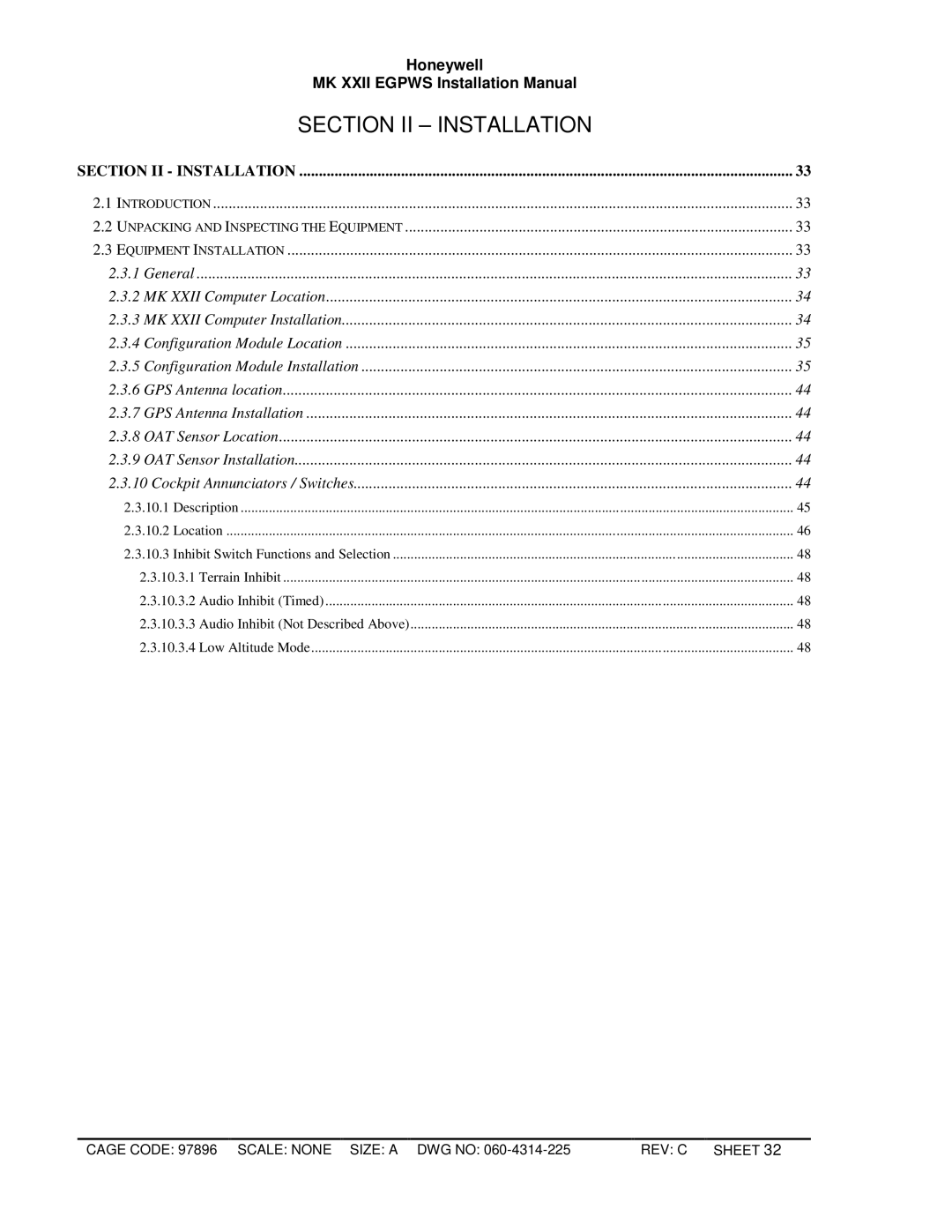 Honeywell MKXXII installation manual Section II Installation 