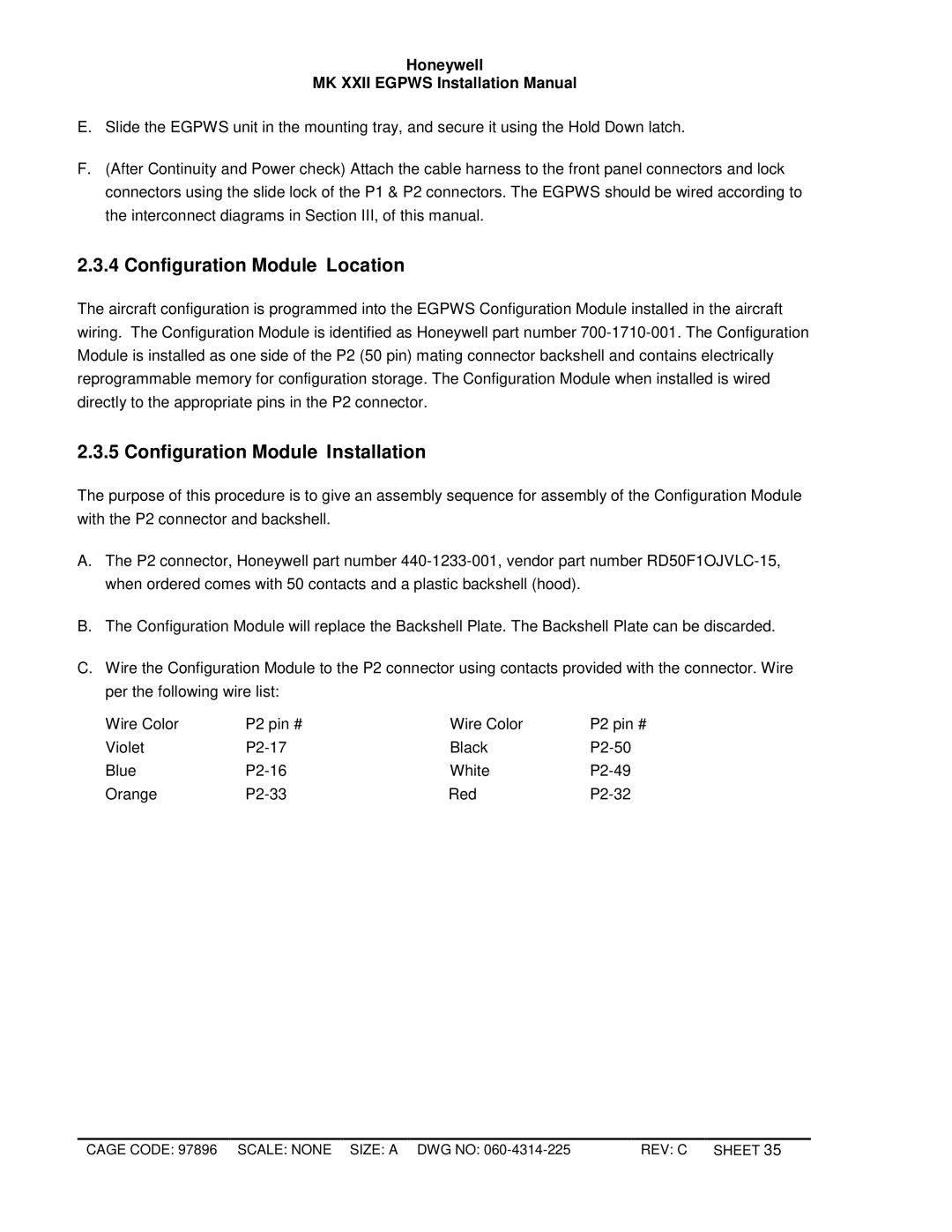 Honeywell MKXXII installation manual Configuration Module Location, Configuration Module Installation 