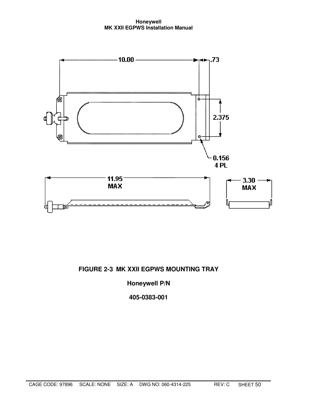 Honeywell MKXXII installation manual MK Xxii Egpws Mounting Tray, Honeywell P/N 405-0383-001 